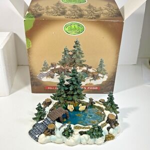 Lemax Village Pine Haven Pond Swans 2001 Poly-Resin Landscape Accent with Box